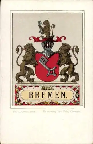 Wappen Litho Hansestadt Bremen, Löwen, Schlüssel