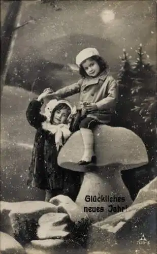 Ak Glückwunsch Neujahr, Kinder, Pilz