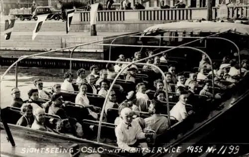 Foto Ak Oslo Norwegen, Fahrgäste im Boot, Rundfahrt