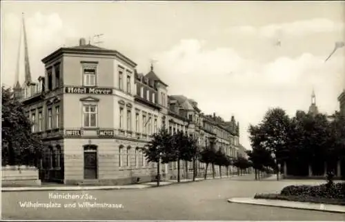 Ak Hainichen in Sachsen, Wilhelmsplatz, Wilhelmstraße, Hotel Meyer