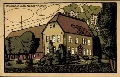 Steindruck Ak Krempe in Holstein, Bauernhof in der Kremper Marsch