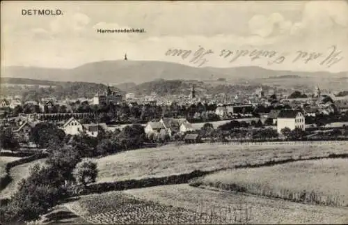 Ak Detmold in Nordrhein Westfalen, Blick auf die Stadt und das Hermannsdenkmal