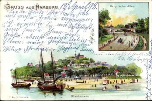 Litho Hamburg Altona Blankenese, Helgoländer Allee, Süllberg, Panorama