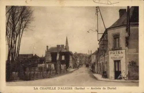 Ak La Chapelle d'Aligne Sarthe, Ankunft von Durtal, Hotel de Boule d'or