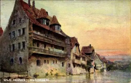 Künstler Ak Nürnberg, Alte Häuser von der Flussseite