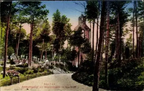 Ak Aachen Nordrhein Westfalen, Heldenfriedhof, Bismarcksäule