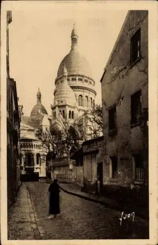 Ak Paris XVIII. Montmartre, Basilika Sacré-Coeur, Blick von der Rue du Chevalier de la Barre