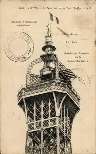 Ak Paris VII, Der Eiffelturm, Eiffelturm, Der Gipfel