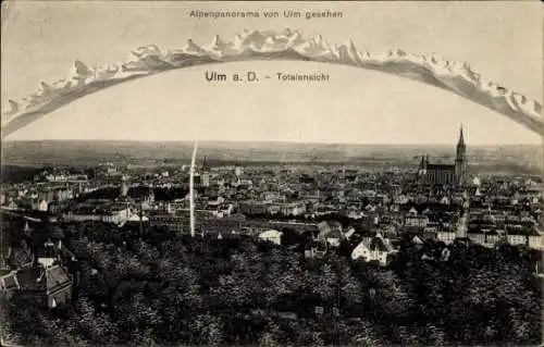 Ak Ulm an der Donau, Gesamtansicht, Alpenpanorama