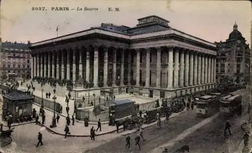 Ak Paris II Bourse, La Bourse, Straßenbahn