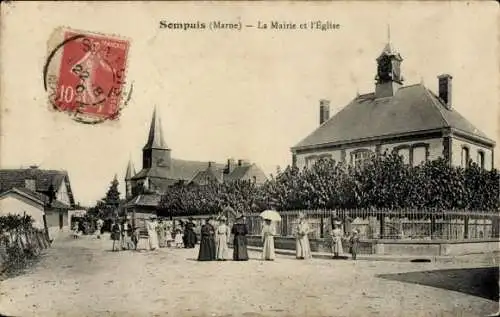 Ak Sompuis Marne, Mairie, Eglise