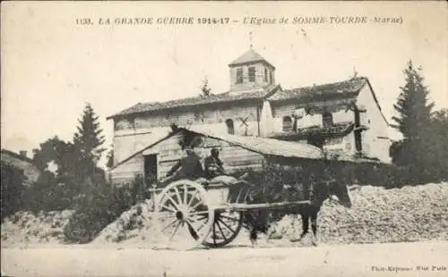 Ak Somme Tourbe Marne, Eglise, Grande Guerre