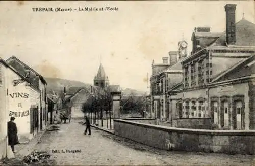 Ak Trépail Marne, Mairie, Ecole