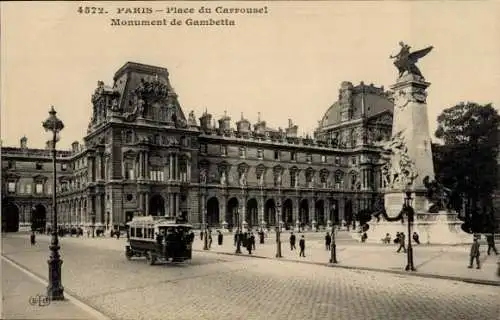 Ak Paris I Ile de la Cité, Place du Carrousel, Gambetta-Denkmal