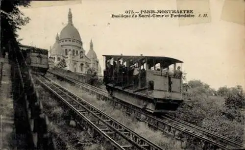 Ak Paris XVIII. Montmartre, Basilika Sacré-Coeur, Standseilbahn