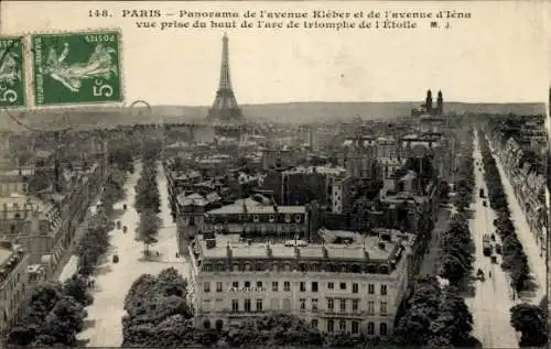 Ak Paris XVIe Passy, Avenue Kleber, Avenue d'Iena, Panorama