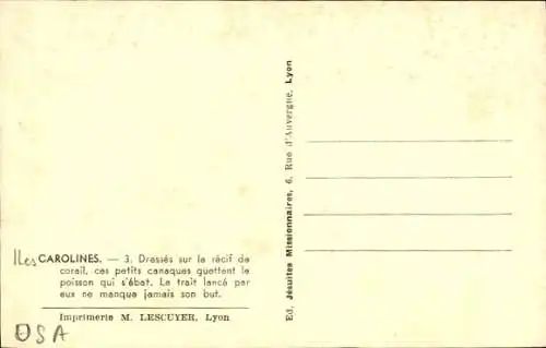 Ak Karolineninseln, Fischer mit Speer, Strand