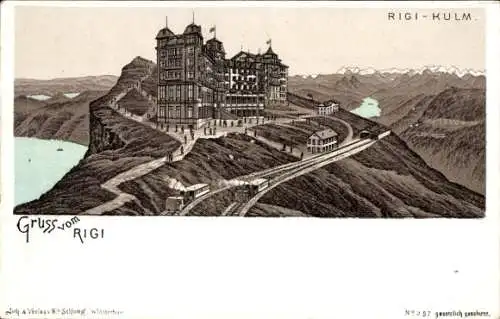 Litho Rigi Kulm Kanton Schwyz, Hotel, Gebirgspanorama