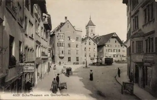 Ak Schaffhausen am Rhein Schweiz, Partie am Gerberbach, Schuhhandlung