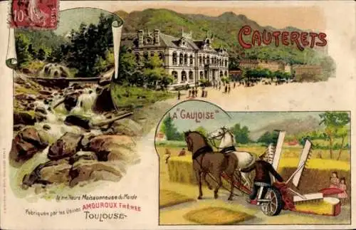 Litho Cauterets Hautes Pyrénées, Reklame, Moissonneuse La Gauloise, Usines Amouroux Freres