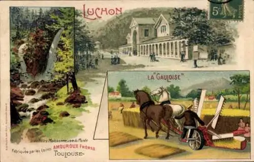 Litho Luchon Haute Garonne, Reklame, Moissonneuse La Gauloise, Usines Amouroux Freres, Toulouse