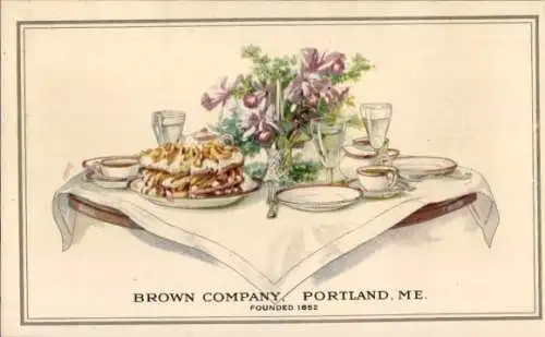 Ak Portland Maine USA, Gedeckte Kaffeetafel, Torte, Reklame, Brown Company