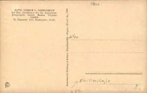 Ak Essen im Ruhrgebiet, Katholisches Lyzeum und Oberlyzeum, Altes Schulhaus