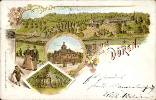 Litho Düren im Rheinland, Stadtpark, Denkmal, Volksbad