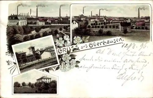 Litho Oberhausen, Gesamtansicht, Schornsteine, Fabriken