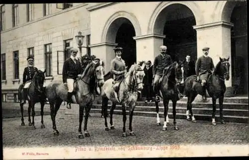 Ak Prinz und Prinzessin von Schaumburg-Lippe, Jahr 1905, Pferde