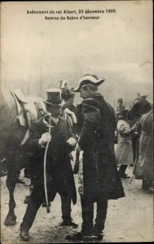 Ak König Albert I. von Belgien, Avenement le 23 décembre 1909, Remise du Sabre d'honneur