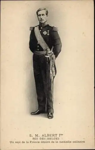 Ak König Albert I von Belgien, Portrait in Uniform