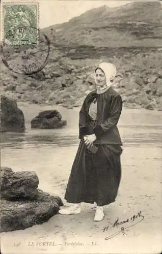 Ak Le Portel Pas de Calais, Frau in Volkstracht