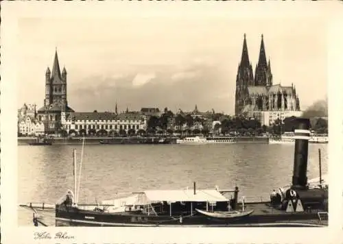 Ak Köln am Rhein, Teilansicht, Dom, Dampfschiff