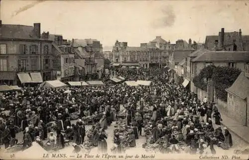 Ak Le Mans Sarthe, Place de l'Épron an einem Markttag