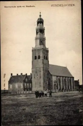 Ak Hindeloopen Hylpen Hindeloope Friesland Niederlande, Reformierte Kirche, Rathaus