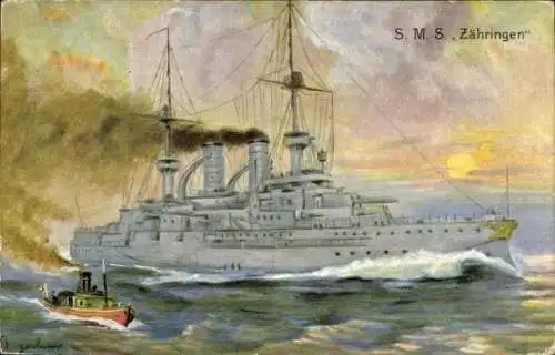 Künstler Ak Deutsches Kriegsschiff, SMS Zähringen, Kaiserliche Marine