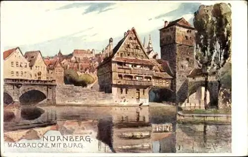 Ak Nürnberg in Mittelfranken, Maxbrücke, Burg