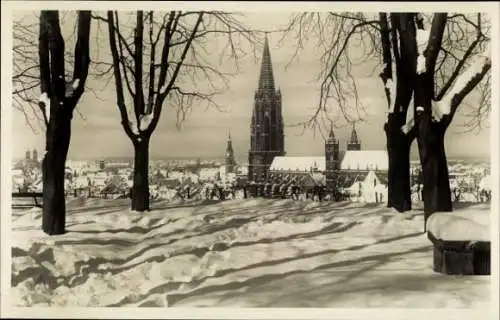 Ak Freiburg im Breisgau Baden Württemberg, Blick zum Dom im Winter, Schnee