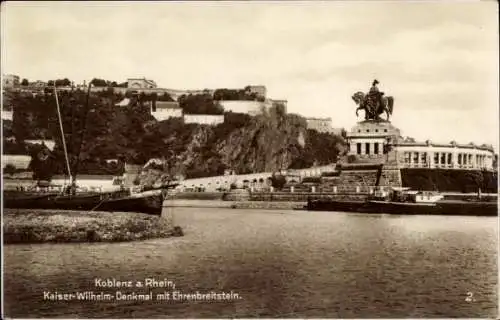 Ak Koblenz am Rhein, Kaiser-Wilhelm-Denkmal mit Ehrenbreitstein