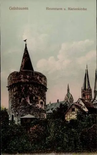 Relief Ak Gelnhausen in Hessen, Hexenturm, Marienkirche