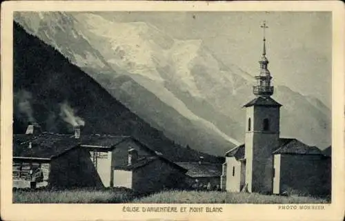 Ak Argentière Haute Savoie, Kirche, Mont Blanc