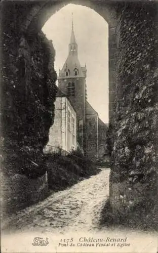 Ak Chateau Renard Loiret, Pont du Chateau Feodal, Kirche