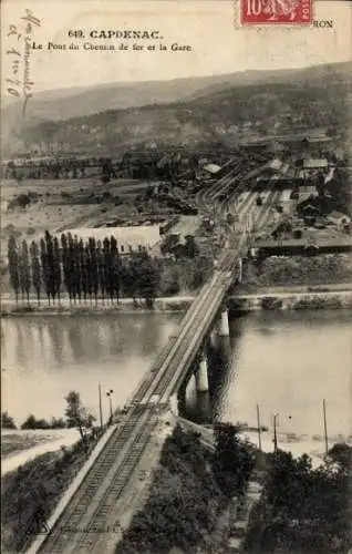 Ak Capdenac Gare Aveyron, Eisenbahnbrücke, Bahnhof