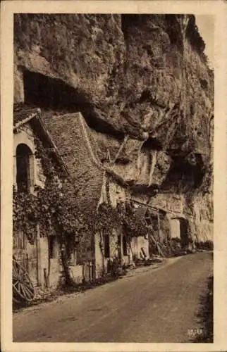 Ak La Toulzanie Lot, Maisons sous les Rochers