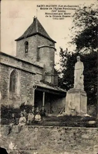 Ak Saint-Maurin Lot-et-Garonne, Eglise Paroissiale, Monument aux Morts de la Grande Guerre