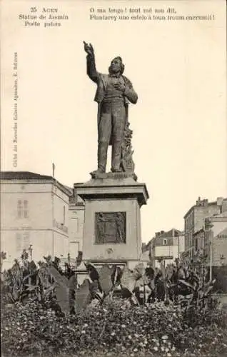 Ak Agen Lot et Garonne, Statue de Jasmin, Poete patois