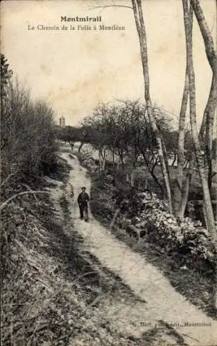 Ak Montmirail Marne, Le Chemin de la Folie a Montlean