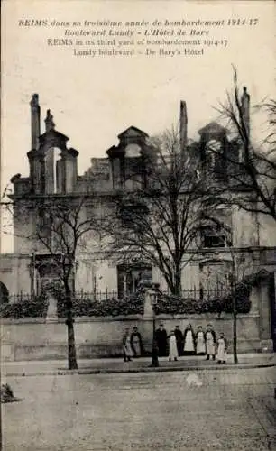 Ak Reims Marne, drittes Jahr der Bombardierung 1914-17, Boulevard Lundy, Hotel de Bary