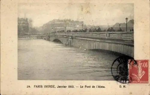 Ak Paris VII., Überschwemmungen 1910, Pont de l'Alma